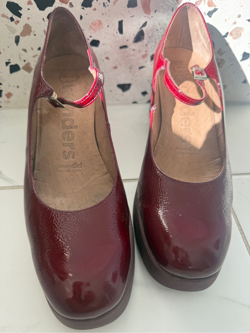Red Mary Jane Platform Pumps by Wonders, Spain, worn once.